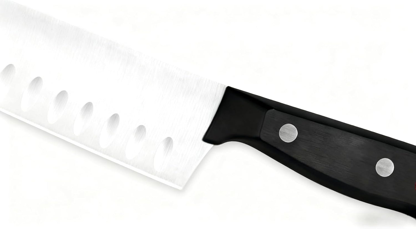 Santoku Knife 5 Inch, Ultra Sharp Chef Knife with High Carbon Stainless Steel - Ergonomic Handle Kitchen Knife for Meat, Vegetables & Fruit, Professional Gourmet Chopping Knife (Black)