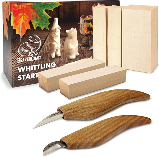 Wood Carving Kit for Beginners S16 – Whittling Knives Sloyd, Chip Wood Carving Knife, Basswood Blocks for Carvers - Whittling Tools Set