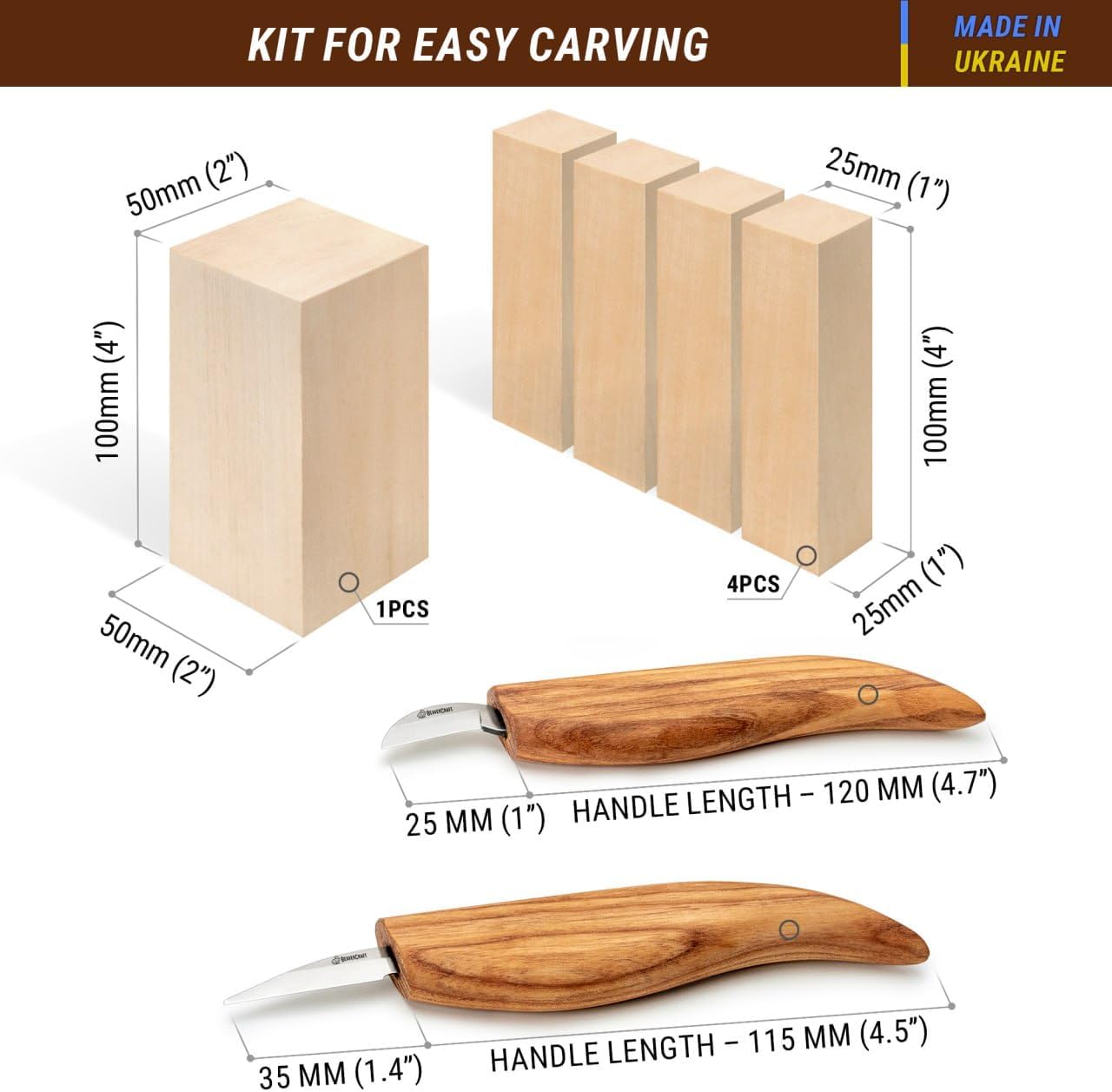 Wood Carving Kit for Beginners S16 – Whittling Knives Sloyd, Chip Wood Carving Knife, Basswood Blocks for Carvers - Whittling Tools Set