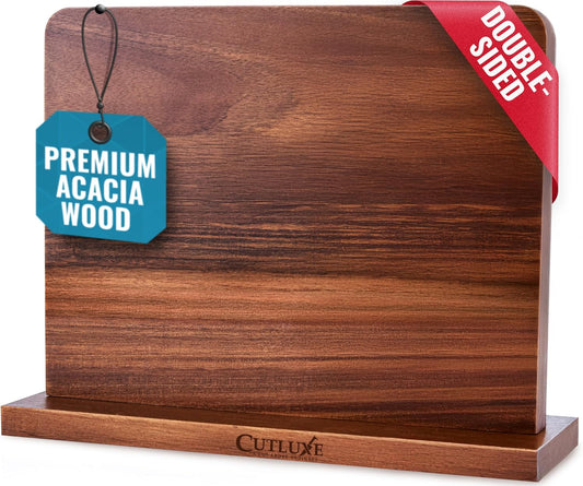Magnetic Knife Block, Double-Sided Acacia Wood Knife Holder | Strong Holding Strips, Universal Fit Storage Stand for Kitchen Cutlery