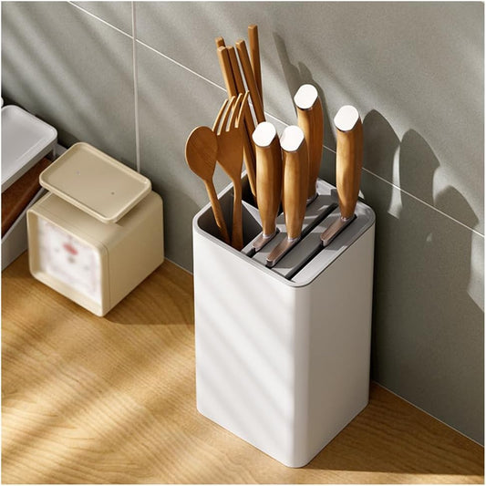 Universal Kitchen Knife Block Holder,Knife Stand Without Knives,Knife Counter-top Storage with Scissors-Slot,Space-Saving Knife Storage Organizer