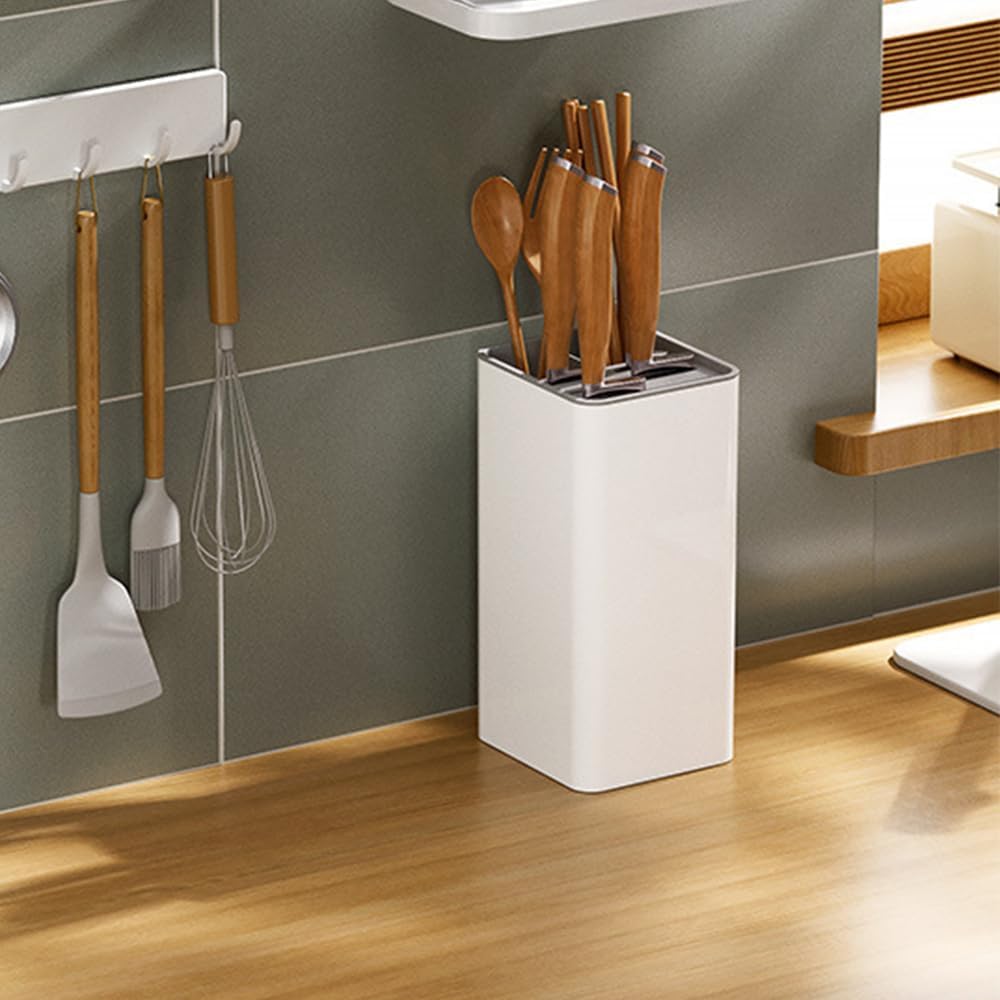 Universal Kitchen Knife Block Holder,Knife Stand Without Knives,Knife Counter-top Storage with Scissors-Slot,Space-Saving Knife Storage Organizer