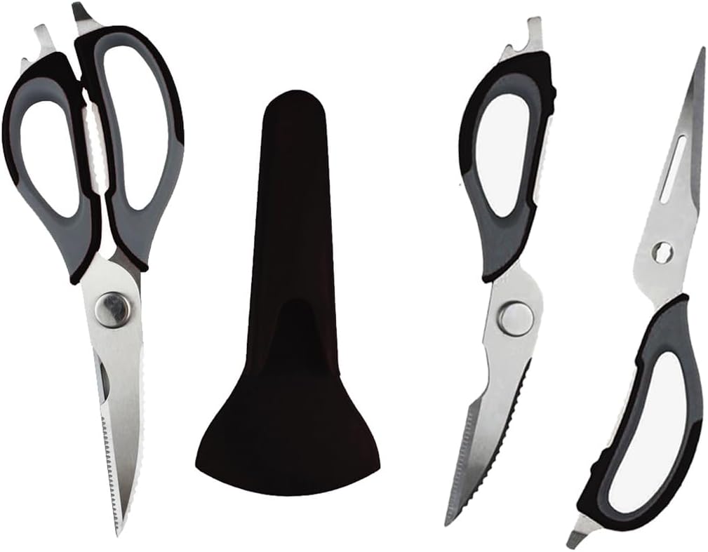 Kitchen Scissor, Professional Sturdy Stainless Steel Multipurpose Food Scissors with Cover, Heavy Duty Sharp Shear Cooking Scissors for Vegetables Meats Fish Scale, Bottle Opener (Purple)