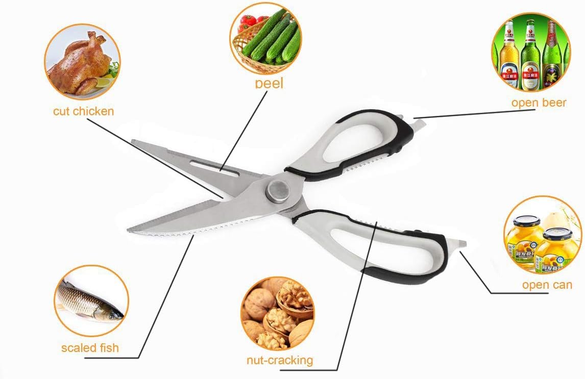 Kitchen Scissor, Professional Sturdy Stainless Steel Multipurpose Food Scissors with Cover, Heavy Duty Sharp Shear Cooking Scissors for Vegetables Meats Fish Scale, Bottle Opener (Purple)