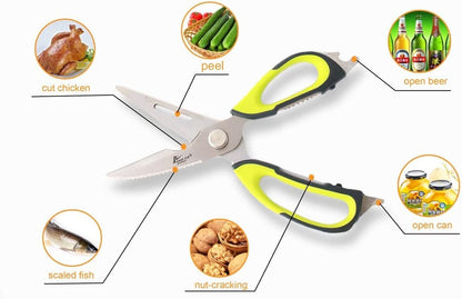 Kitchen Scissor, Professional Sturdy Stainless Steel Multipurpose Food Scissors with Cover, Heavy Duty Sharp Shear Cooking Scissors for Vegetables Meats Fish Scale, Bottle Opener (Purple)