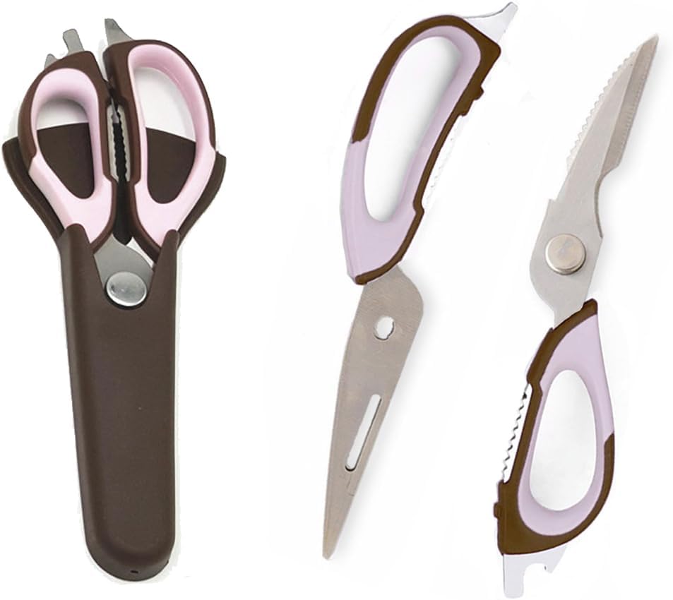 Kitchen Scissor, Professional Sturdy Stainless Steel Multipurpose Food Scissors with Cover, Heavy Duty Sharp Shear Cooking Scissors for Vegetables Meats Fish Scale, Bottle Opener (Purple)