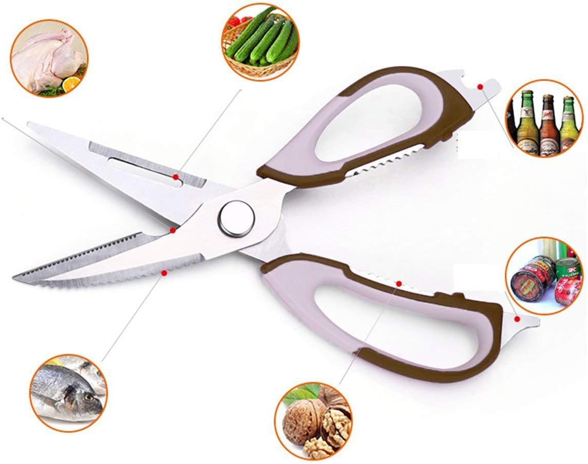 Kitchen Scissor, Professional Sturdy Stainless Steel Multipurpose Food Scissors with Cover, Heavy Duty Sharp Shear Cooking Scissors for Vegetables Meats Fish Scale, Bottle Opener (Purple)