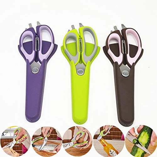 Kitchen Scissor, Professional Sturdy Stainless Steel Multipurpose Food Scissors with Cover, Heavy Duty Sharp Shear Cooking Scissors for Vegetables Meats Fish Scale, Bottle Opener (Purple)