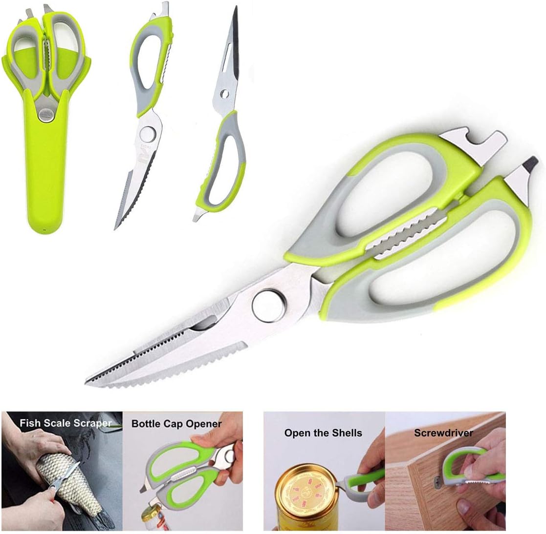 Kitchen Scissor, Professional Sturdy Stainless Steel Multipurpose Food Scissors with Cover, Heavy Duty Sharp Shear Cooking Scissors for Vegetables Meats Fish Scale, Bottle Opener (Purple)