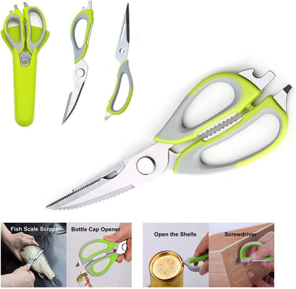 Kitchen Scissor, Professional Sturdy Stainless Steel Multipurpose Food Scissors with Cover, Heavy Duty Sharp Shear Cooking Scissors for Vegetables Meats Fish Scale, Bottle Opener (Purple)