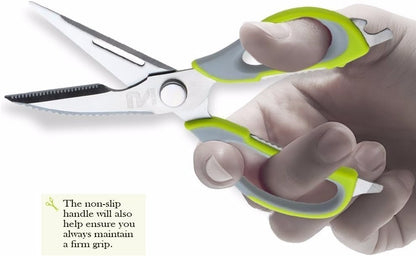Kitchen Scissor, Professional Sturdy Stainless Steel Multipurpose Food Scissors with Cover, Heavy Duty Sharp Shear Cooking Scissors for Vegetables Meats Fish Scale, Bottle Opener (Purple)