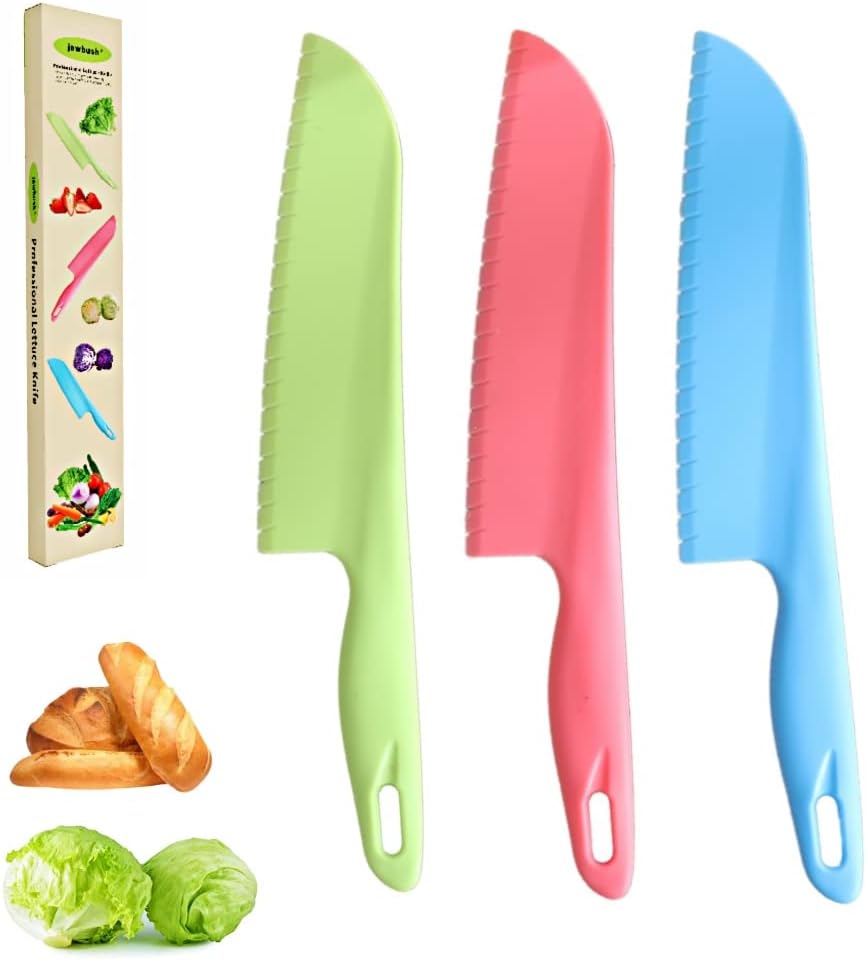 Professional Lettuce Knife to Prevent From Turning Brown, 11" Plastic Serrated Knives for Veggie, Fruit, Cake, Salad, Chef Knife for Cutting - Safe & Durable Nylon Knife Set, 3 Pack