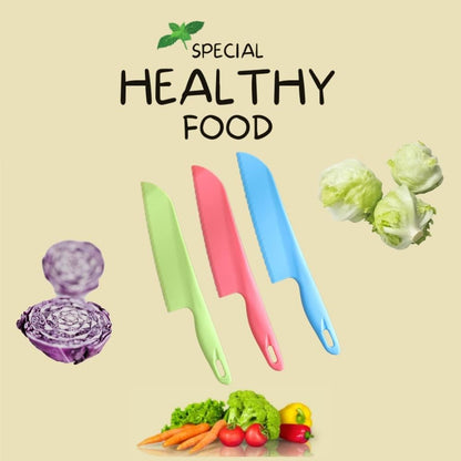 Professional Lettuce Knife to Prevent From Turning Brown, 11" Plastic Serrated Knives for Veggie, Fruit, Cake, Salad, Chef Knife for Cutting - Safe & Durable Nylon Knife Set, 3 Pack