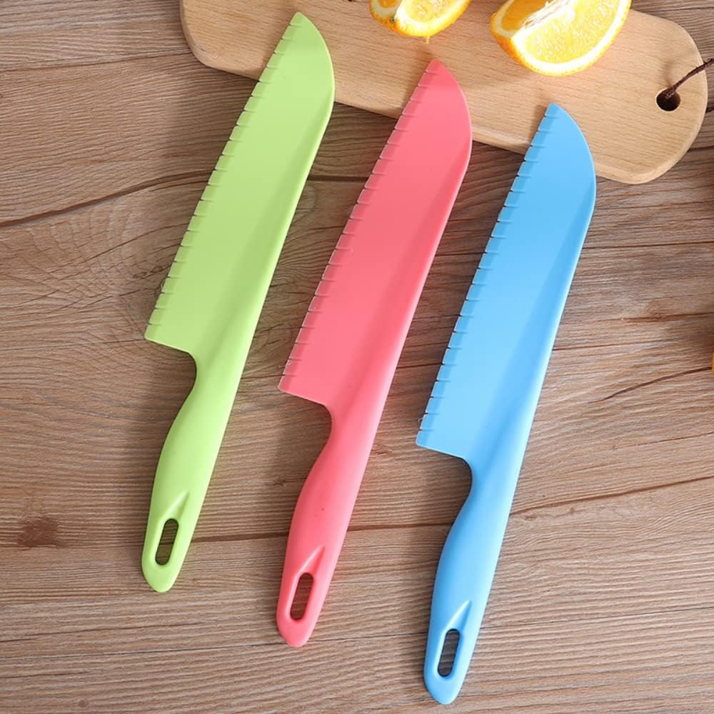 Professional Lettuce Knife to Prevent From Turning Brown, 11" Plastic Serrated Knives for Veggie, Fruit, Cake, Salad, Chef Knife for Cutting - Safe & Durable Nylon Knife Set, 3 Pack