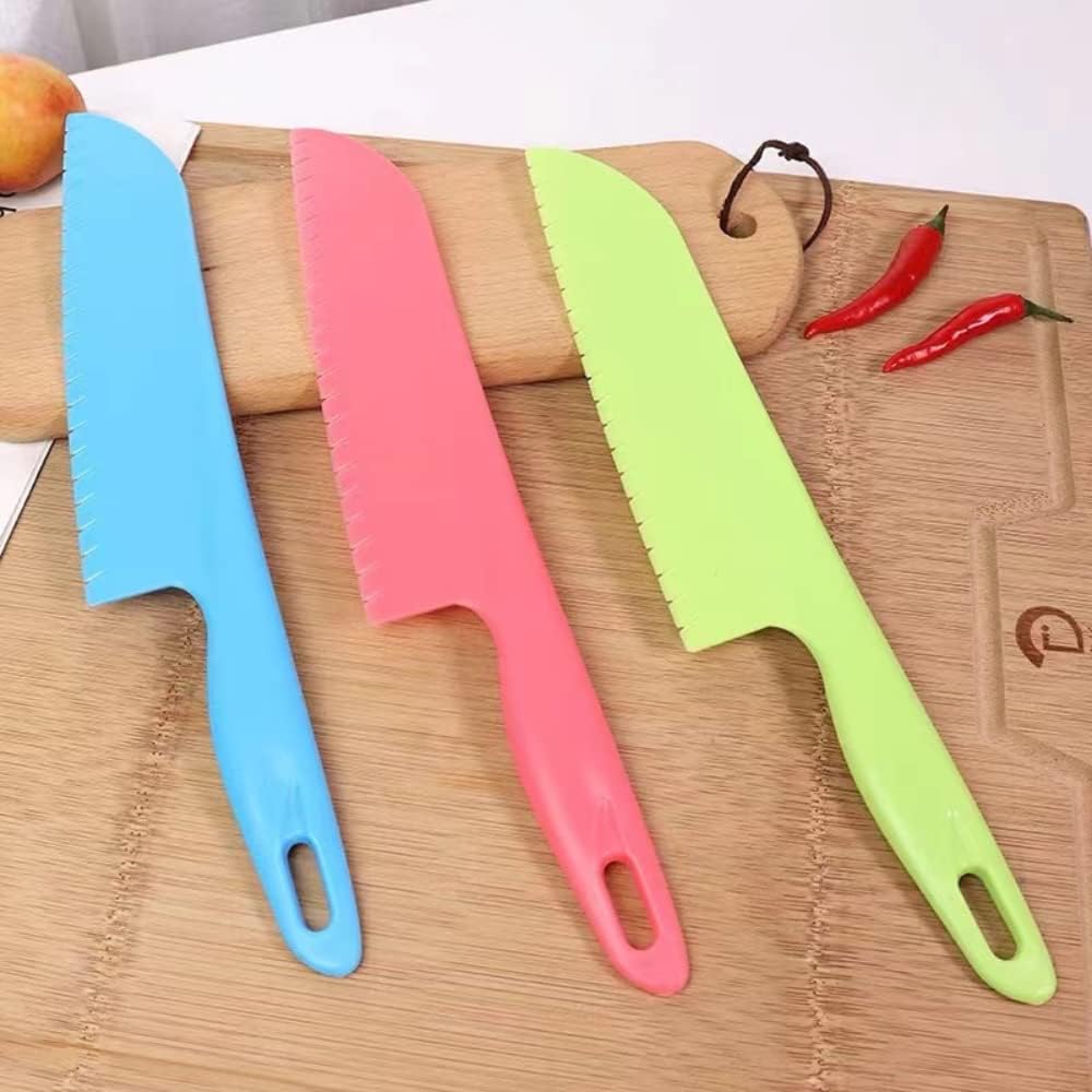 Professional Lettuce Knife to Prevent From Turning Brown, 11" Plastic Serrated Knives for Veggie, Fruit, Cake, Salad, Chef Knife for Cutting - Safe & Durable Nylon Knife Set, 3 Pack