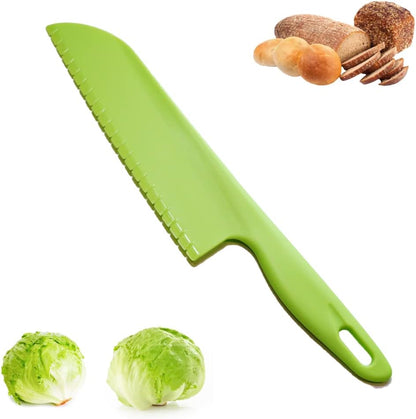 Professional Lettuce Knife to Prevent From Turning Brown, 11" Plastic Serrated Knives for Veggie, Fruit, Cake, Salad, Chef Knife for Cutting - Safe & Durable Nylon Knife Set, 3 Pack