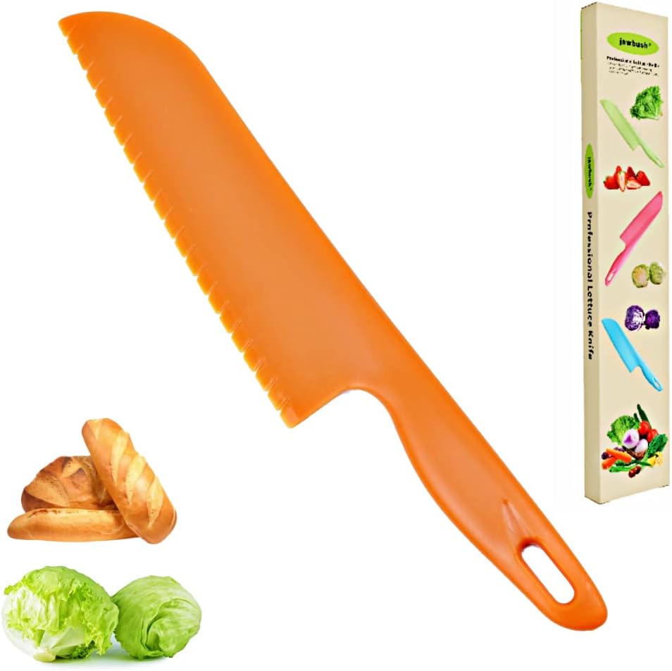 Professional Lettuce Knife to Prevent From Turning Brown, 11" Plastic Serrated Knives for Veggie, Fruit, Cake, Salad, Chef Knife for Cutting - Safe & Durable Nylon Knife Set, 3 Pack