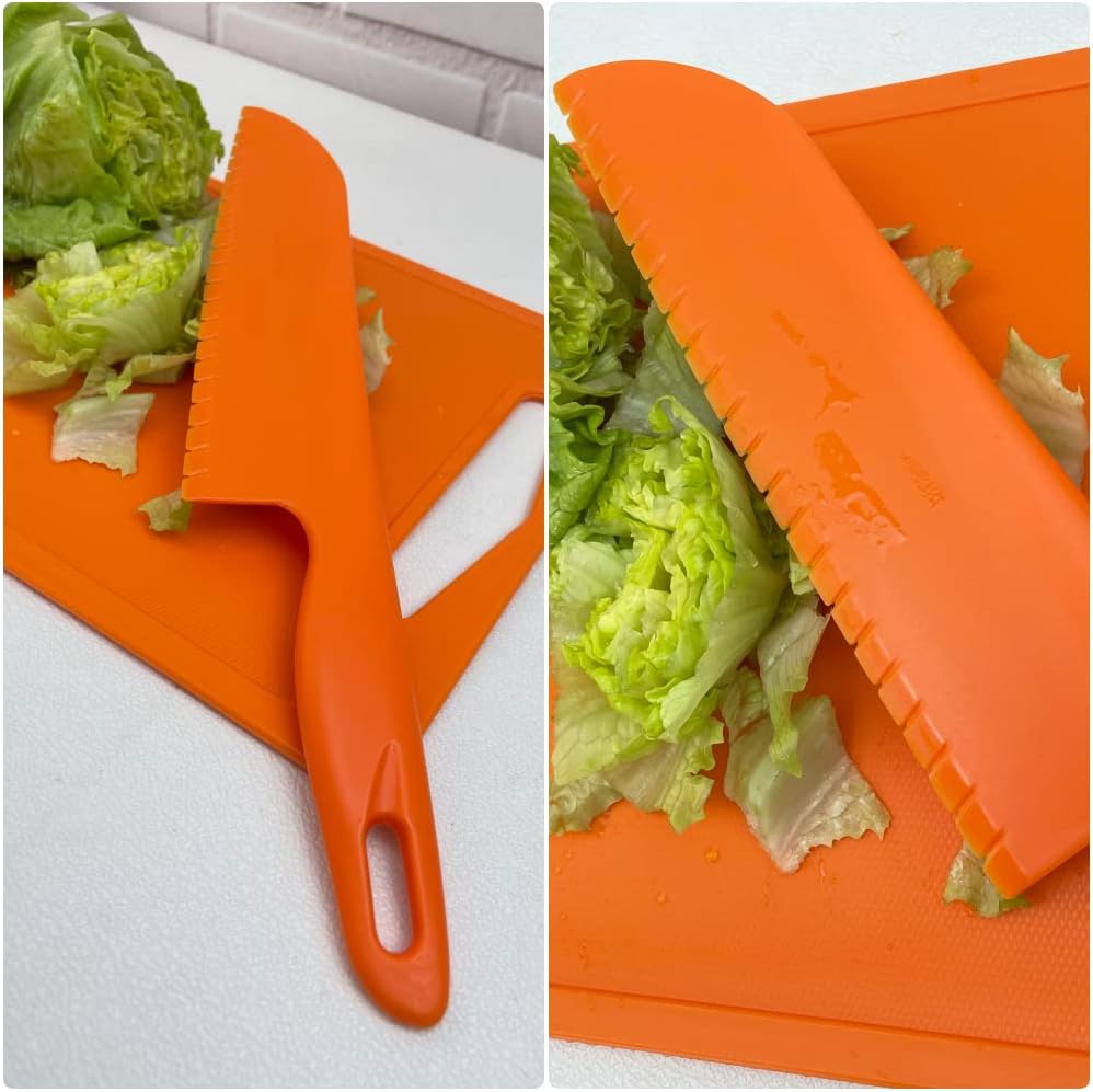 Professional Lettuce Knife to Prevent From Turning Brown, 11" Plastic Serrated Knives for Veggie, Fruit, Cake, Salad, Chef Knife for Cutting - Safe & Durable Nylon Knife Set, 3 Pack