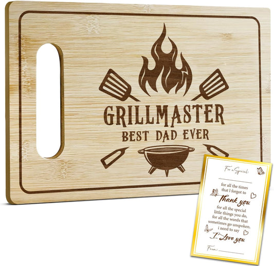 Best Dad Ever Bamboo Cutting Board, Grilling Gift For Men, Funny Charcuterie Boards for Home Kitchen Decor, Father's Day Birthday Gifts for Dad from Daughter Son -047
