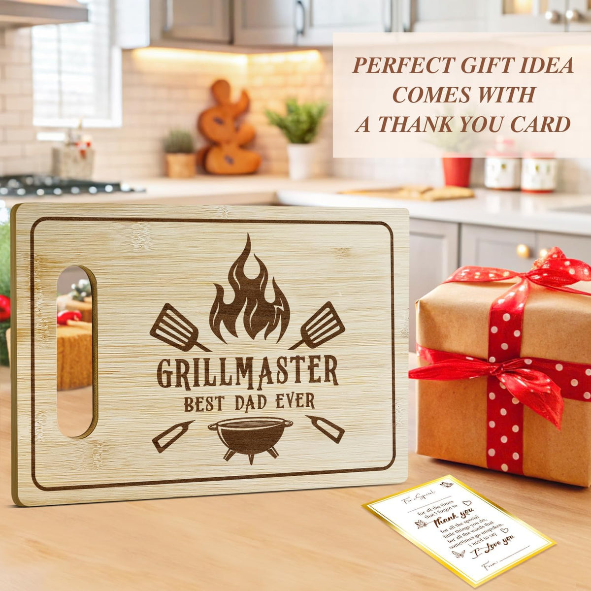 Best Dad Ever Bamboo Cutting Board, Grilling Gift For Men, Funny Charcuterie Boards for Home Kitchen Decor, Father's Day Birthday Gifts for Dad from Daughter Son -047