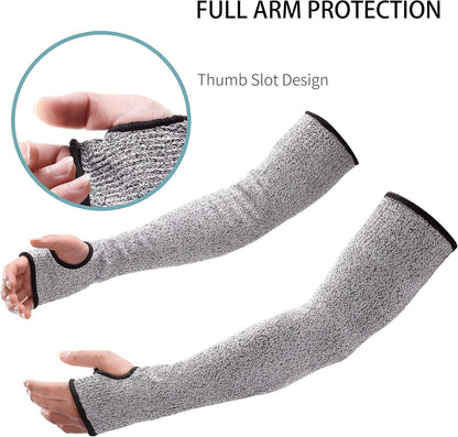 Cut Resistant Sleeves with Thumb Hole 18" Arm Protection Bite Proof for Thin Skin Anti Abrasion Safety Arm Guard for Garden Kitchen 1 Pair