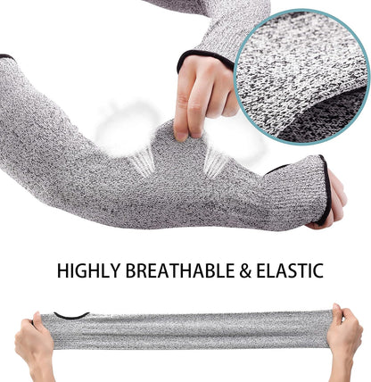 Cut Resistant Sleeves with Thumb Hole 18" Arm Protection Bite Proof for Thin Skin Anti Abrasion Safety Arm Guard for Garden Kitchen 1 Pair