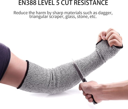 Cut Resistant Sleeves with Thumb Hole 18" Arm Protection Bite Proof for Thin Skin Anti Abrasion Safety Arm Guard for Garden Kitchen 1 Pair