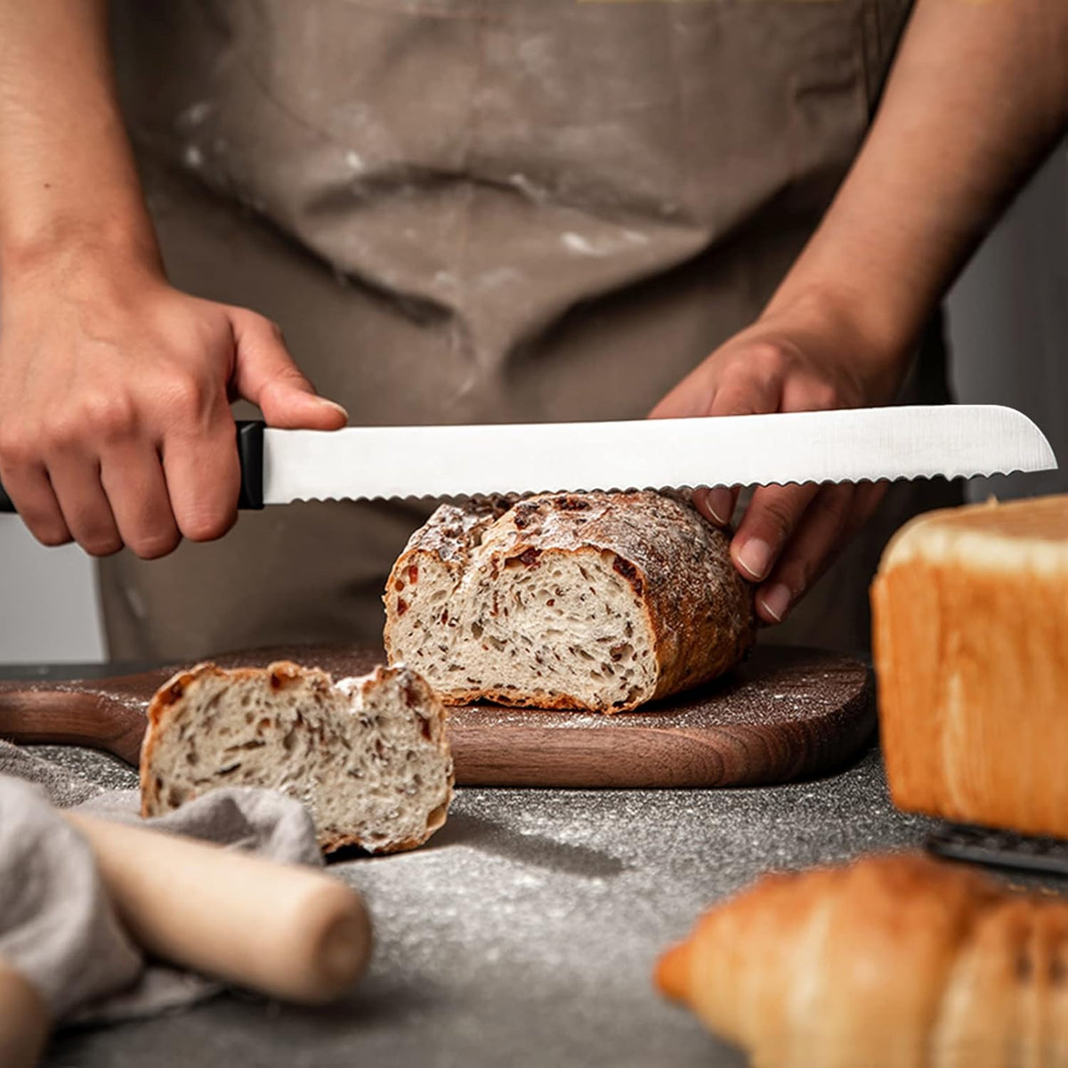18.1-inch Long Serrated Bread Knife for Homemade Bread | Stainless Steel Loaf Cutter for Sourdough Cakes Sandwiches