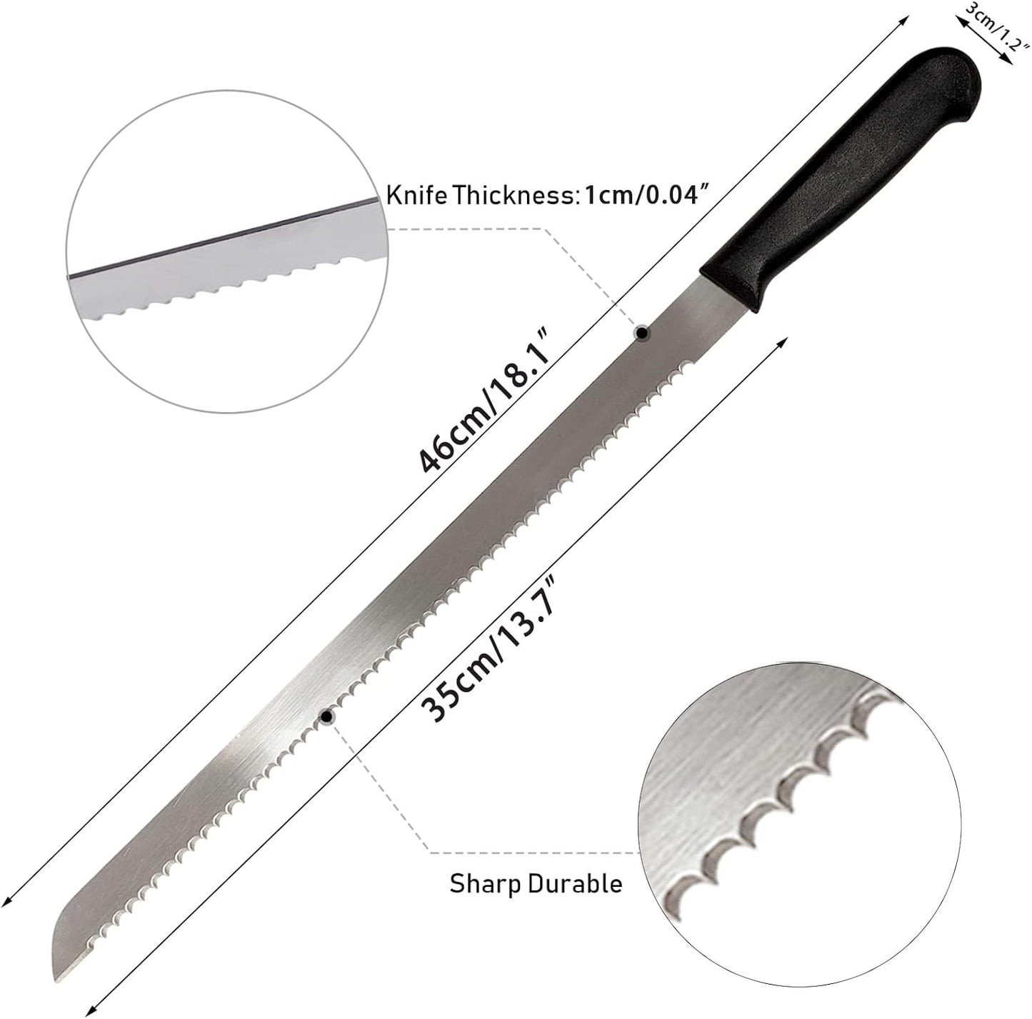 18.1-inch Long Serrated Bread Knife for Homemade Bread | Stainless Steel Loaf Cutter for Sourdough Cakes Sandwiches