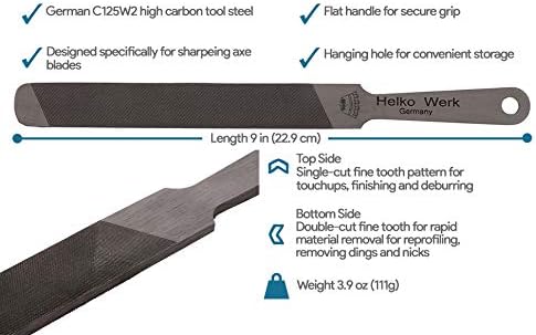 Dual Sided 9 Inch Axe Sharpener Compact File 22101 | Made in Germany C125W2 High Carbon Steel Top Side Single-Cut Bottom Side Double-Cut Blade Sharpening File