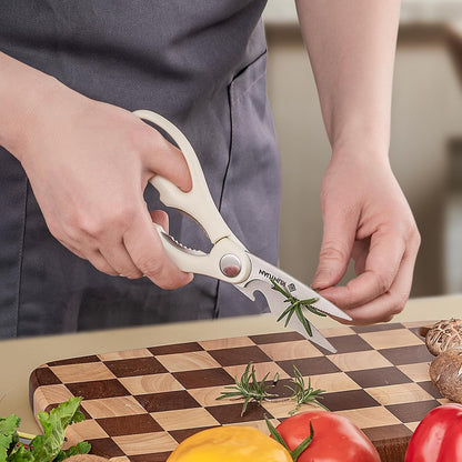 Knife Set, 15 pieces Knife Sets for Kitchen,High Carbon German Stainless Steel Knife Block Set with Built in Sharpener Block,Dishwasher Safe Kitchen Knives, White