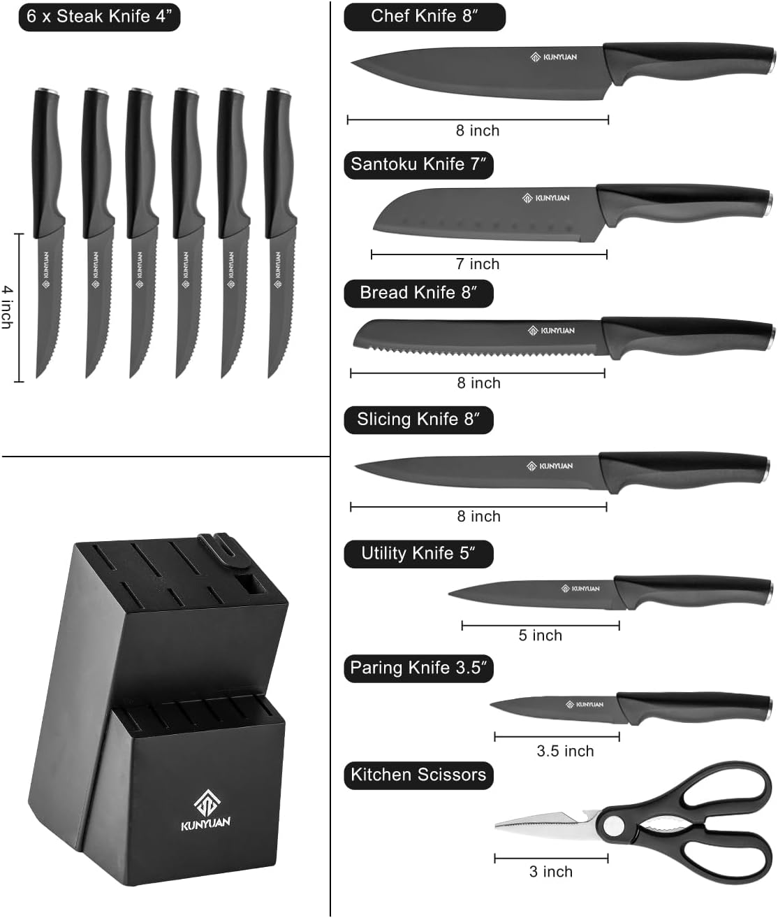 Knife Set, 15 pieces Knife Sets for Kitchen,High Carbon German Stainless Steel Knife Block Set with Built in Sharpener Block,Dishwasher Safe Kitchen Knives, White