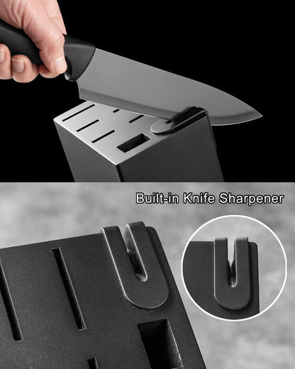 Knife Set, 15 pieces Knife Sets for Kitchen,High Carbon German Stainless Steel Knife Block Set with Built in Sharpener Block,Dishwasher Safe Kitchen Knives, White