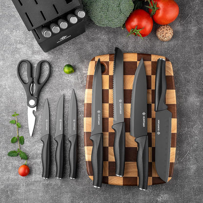 Knife Set, 15 pieces Knife Sets for Kitchen,High Carbon German Stainless Steel Knife Block Set with Built in Sharpener Block,Dishwasher Safe Kitchen Knives, White