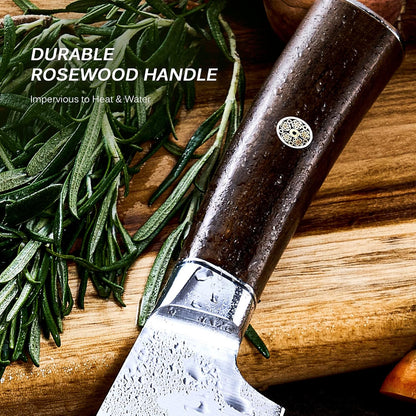 12in Slicing Knife, Daimyo Series 440C Steel Brisket Knife, Rosewood | Japanese 440C Stainless Blade Honed To 13-15 Degrees, Dimpled, Rosewood Handle With Mosaic Pin, Sheath And Case Included