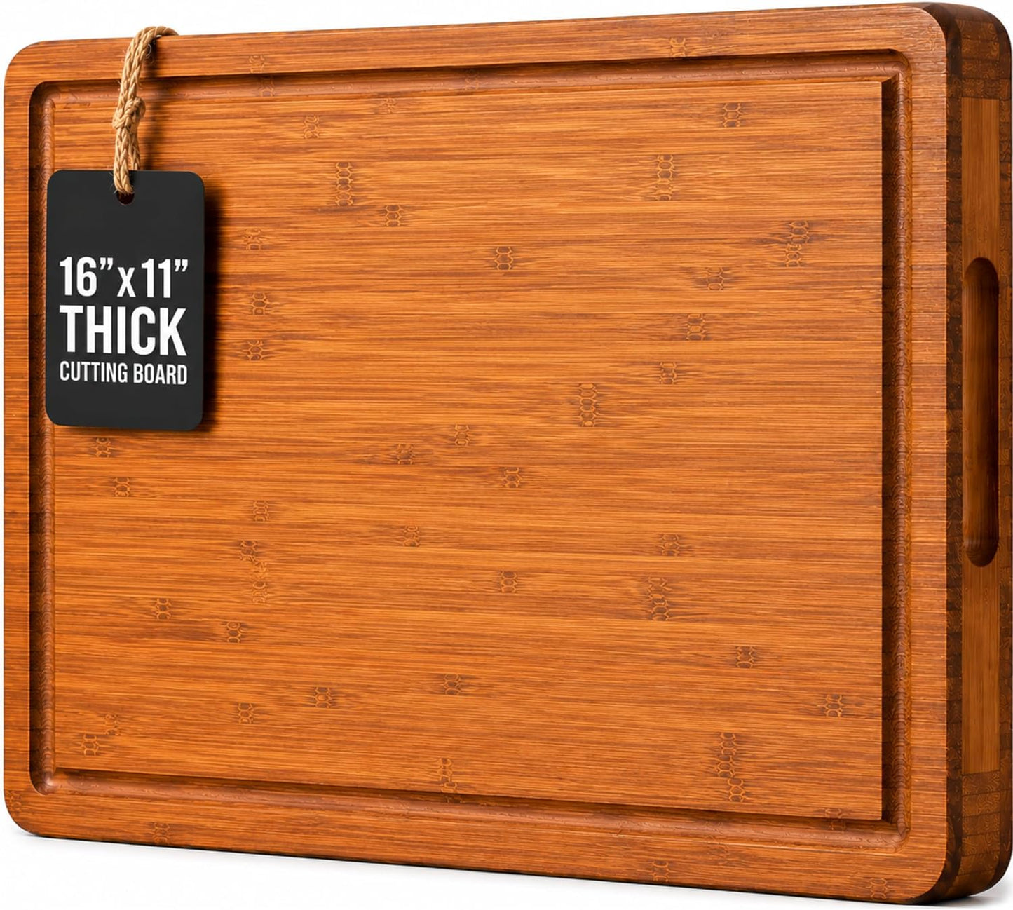Meat Cutting Board - Extra Large Bamboo Carving Board, 18 x 13 Thick Butcher Block with Deep Juice Groove, Non Slip Center, Reversible Board for Steak, Brisket, Turkey, BBQ Prep Grilling Gifts for Men
