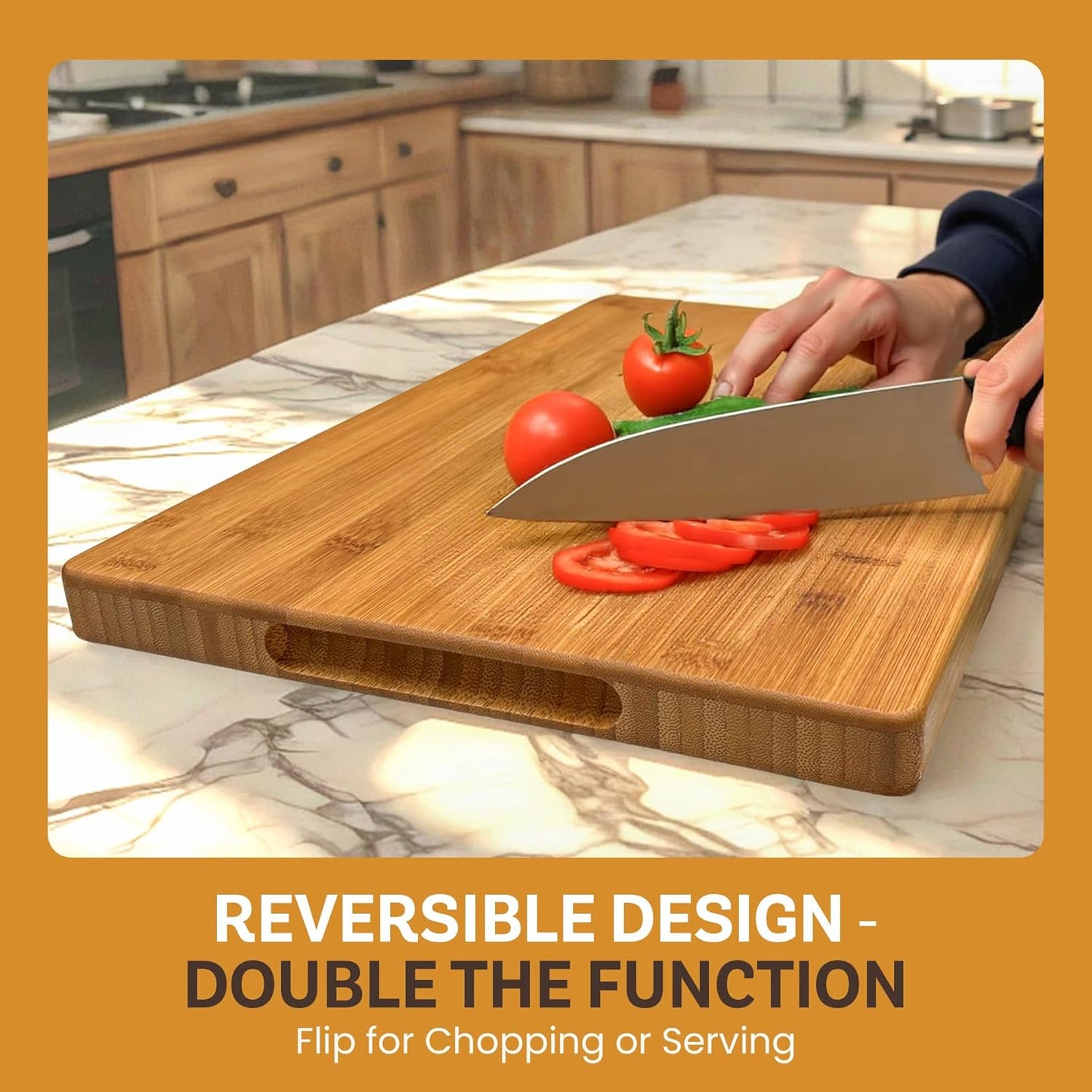 Meat Cutting Board - Extra Large Bamboo Carving Board, 18 x 13 Thick Butcher Block with Deep Juice Groove, Non Slip Center, Reversible Board for Steak, Brisket, Turkey, BBQ Prep Grilling Gifts for Men