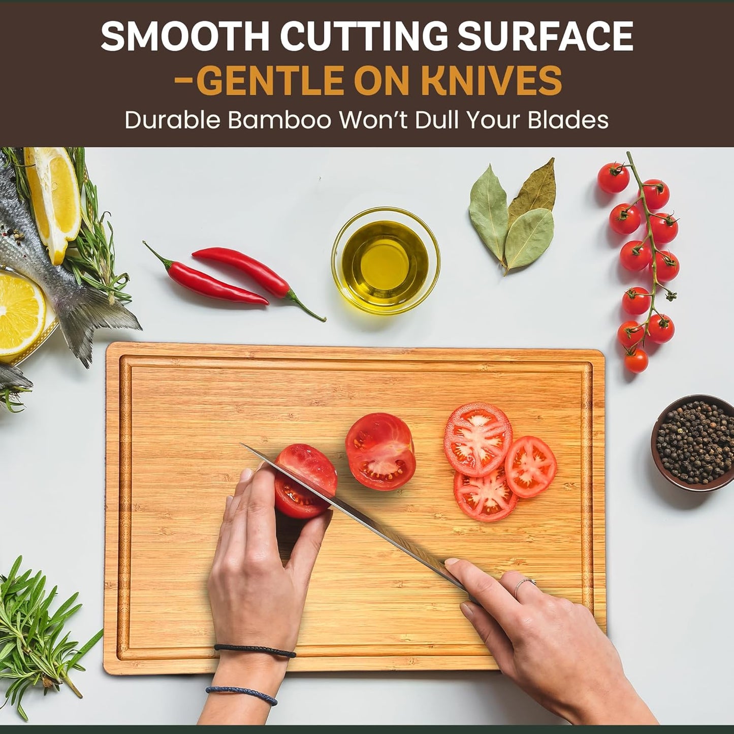 Meat Cutting Board - Extra Large Bamboo Carving Board, 18 x 13 Thick Butcher Block with Deep Juice Groove, Non Slip Center, Reversible Board for Steak, Brisket, Turkey, BBQ Prep Grilling Gifts for Men