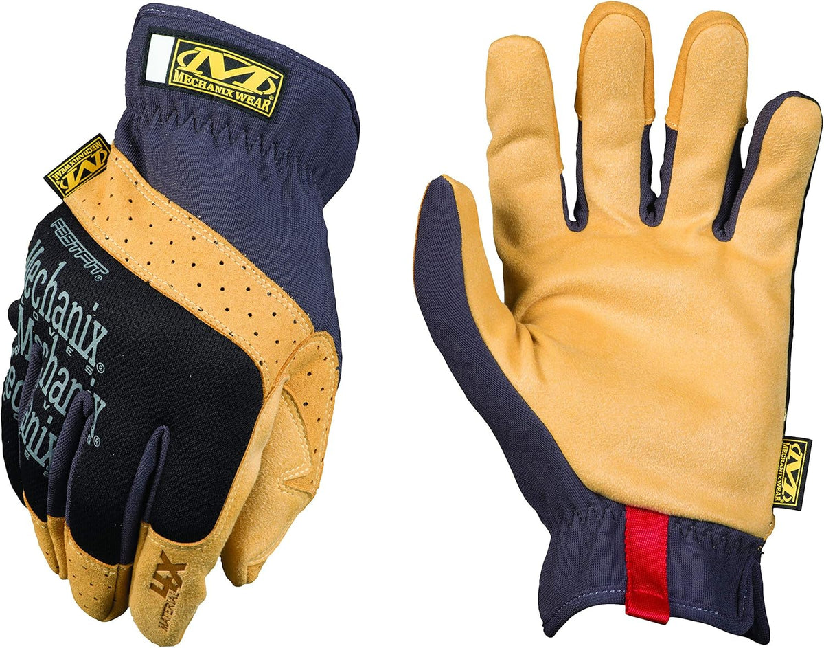 Material4X FastFit Leather Gloves Brown/Black, Large | Leather Abrasion-Resistant FastFit Gloves with Breathable, Secure Fit, Anti-Slip & Cut-Resistant Machine Washable Build