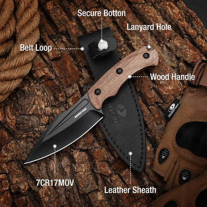 8.5" Full-tang Fixed Blade Knife w/Sheath (Wooden Handle-Brown)