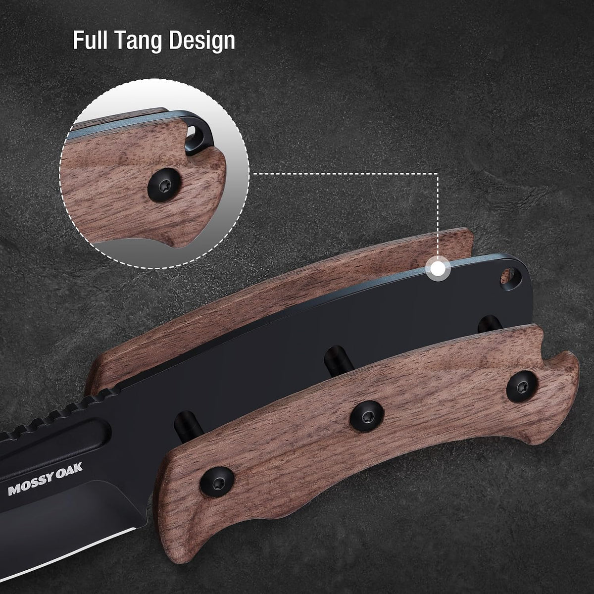 8.5" Full-tang Fixed Blade Knife w/Sheath (Wooden Handle-Brown)