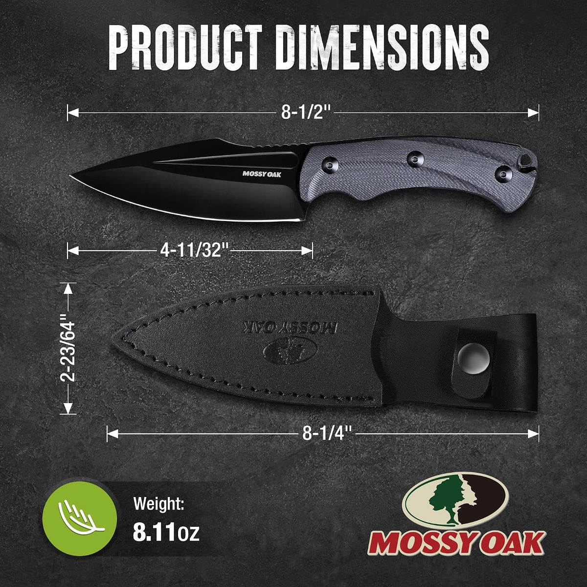 8.5" Full-tang Fixed Blade Knife w/Sheath (Wooden Handle-Brown)