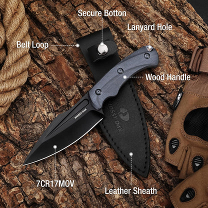 8.5" Full-tang Fixed Blade Knife w/Sheath (Wooden Handle-Brown)