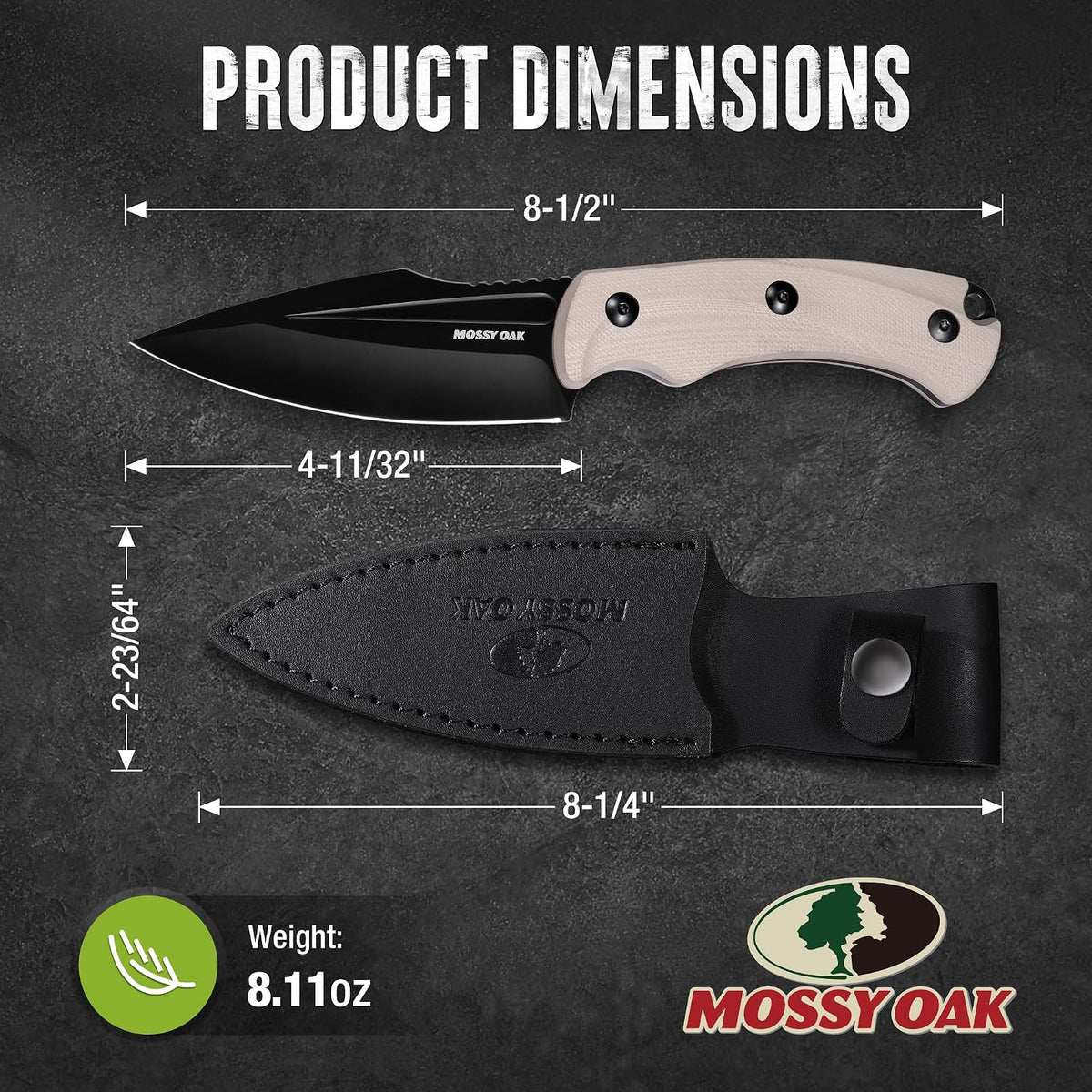 8.5" Full-tang Fixed Blade Knife w/Sheath (Wooden Handle-Brown)