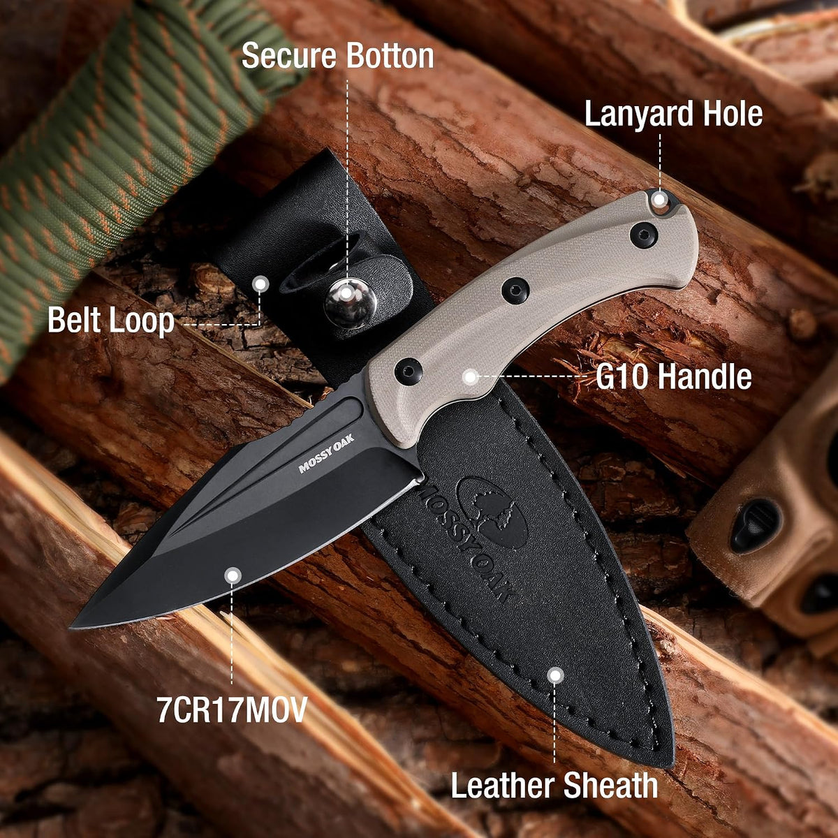 8.5" Full-tang Fixed Blade Knife w/Sheath (Wooden Handle-Brown)
