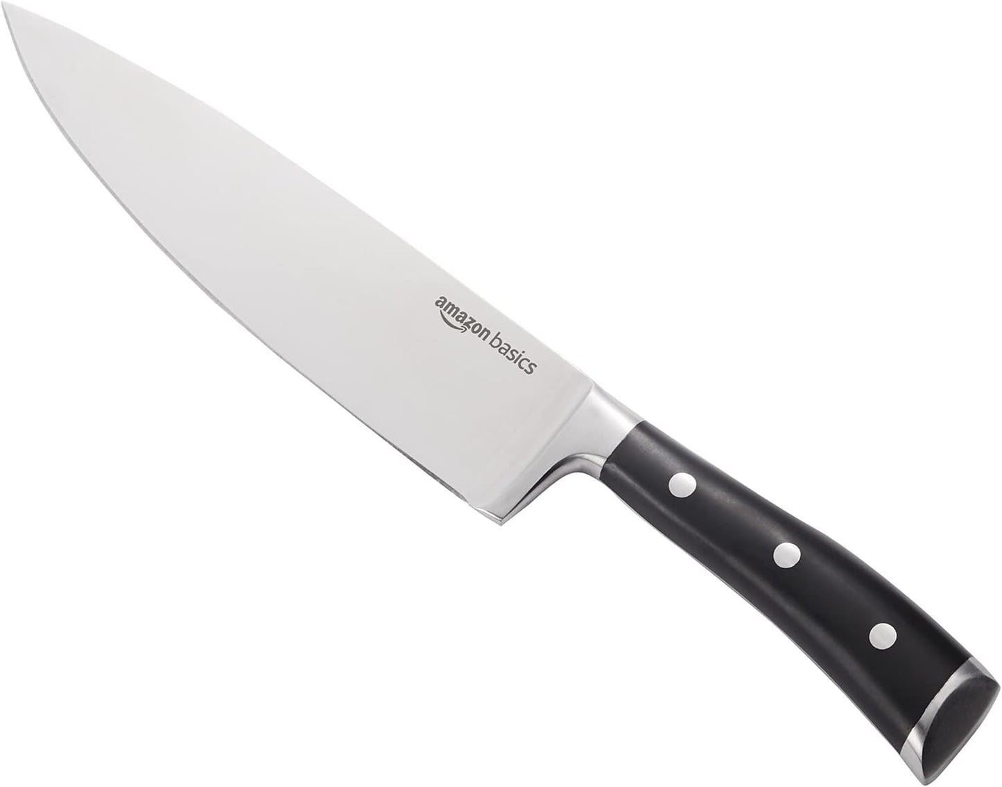 Classic 8-inch Full Tang High Carbon Stainless Steel Chef's Knife, Multipurpose Kitchen Knife with Three Rivets, Silver