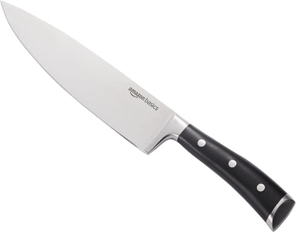 Classic 8-inch Full Tang High Carbon Stainless Steel Chef's Knife, Multipurpose Kitchen Knife with Three Rivets, Silver