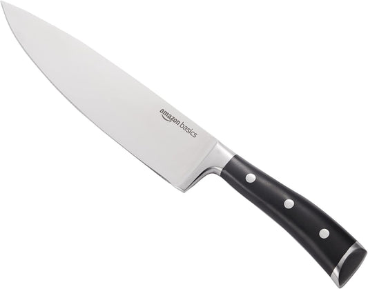Classic 8-inch Full Tang High Carbon Stainless Steel Chef's Knife, Multipurpose Kitchen Knife with Three Rivets, Silver