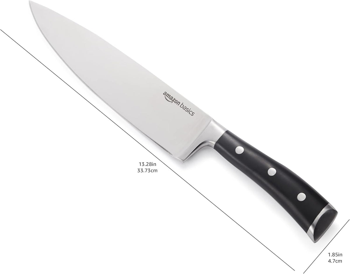 Classic 8-inch Full Tang High Carbon Stainless Steel Chef's Knife, Multipurpose Kitchen Knife with Three Rivets, Silver