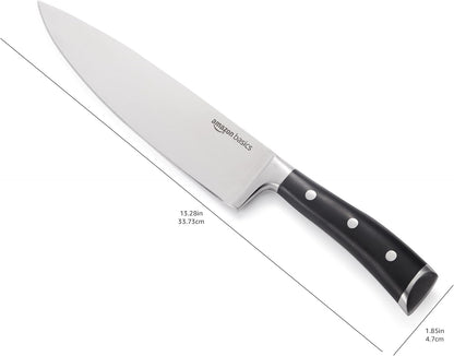Classic 8-inch Full Tang High Carbon Stainless Steel Chef's Knife, Multipurpose Kitchen Knife with Three Rivets, Silver